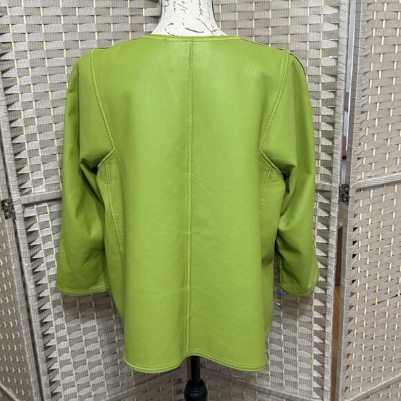 Lafayette 148 NY Soft Leather Open Front Jacket Size L Green Silk Blend Lining - Picture 3 of 10